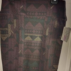 LuLaRoe Cassie Skirt Medium Black, Brown, Yellow, Green